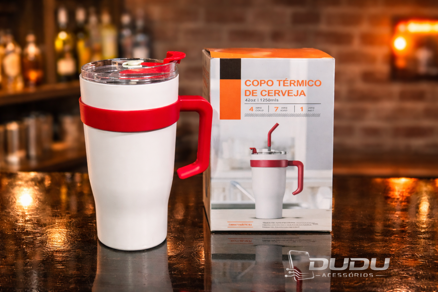 🍺 Copo Térmico de Cerveja 1250ml com Tampa e Canudo - miniatura 2